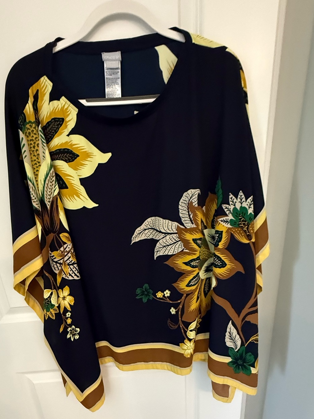 Chico's Navy Floral Tunic with Yellow and Green Accents